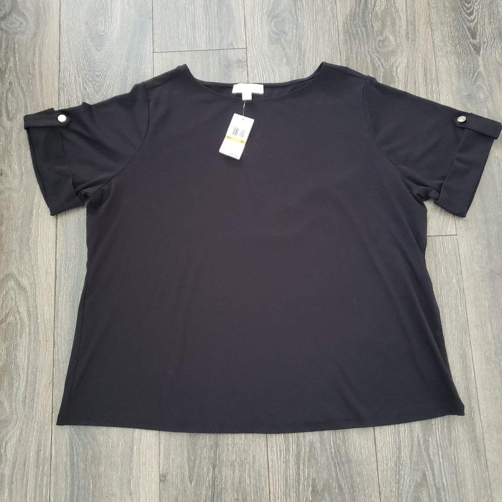 Michael Michael Kors  Black Short Sleeve Women's Top With Gold Buttons 3X